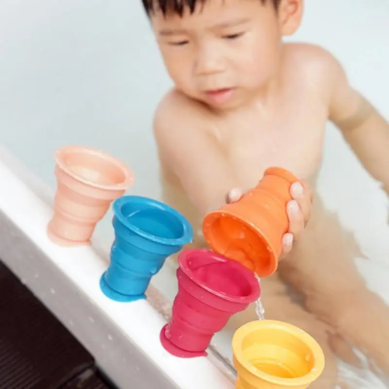 Tazas plegables de silicona con ventosa para niños, vasos apilables coloridos para beber, viajes al aire libre, bebida Linda