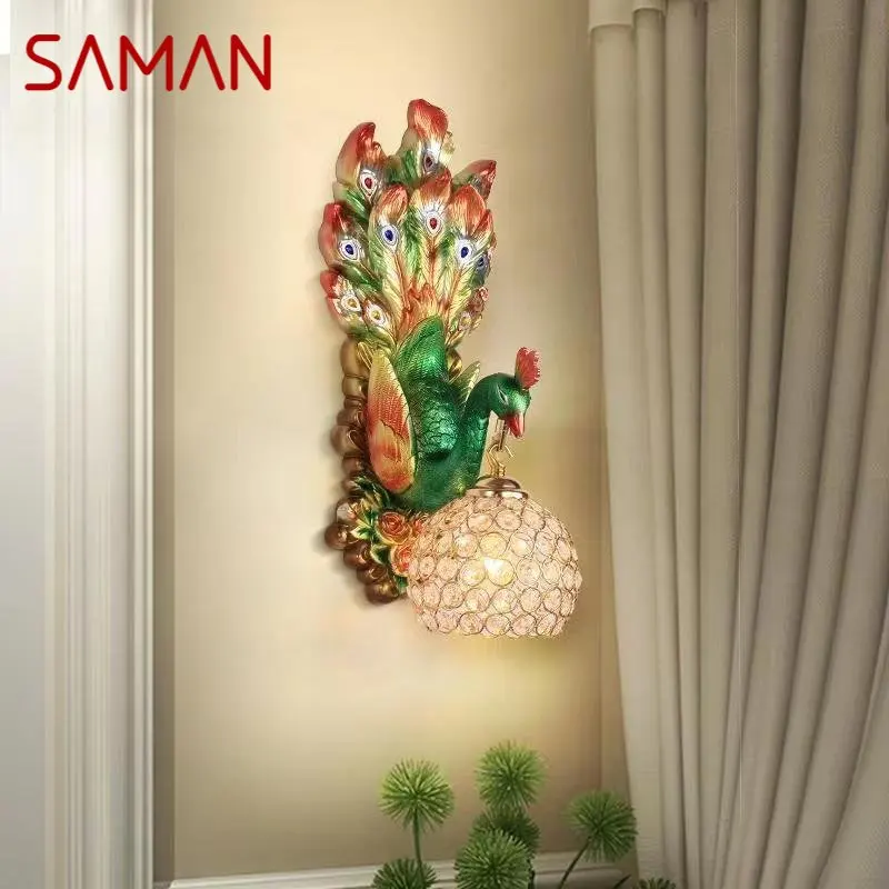 Saman moderne Pfau Wand leuchte führte Interieur kreative nordische Harz Wand leuchte Lichter für zu Hause Wohnzimmer Schlafzimmer Korridor