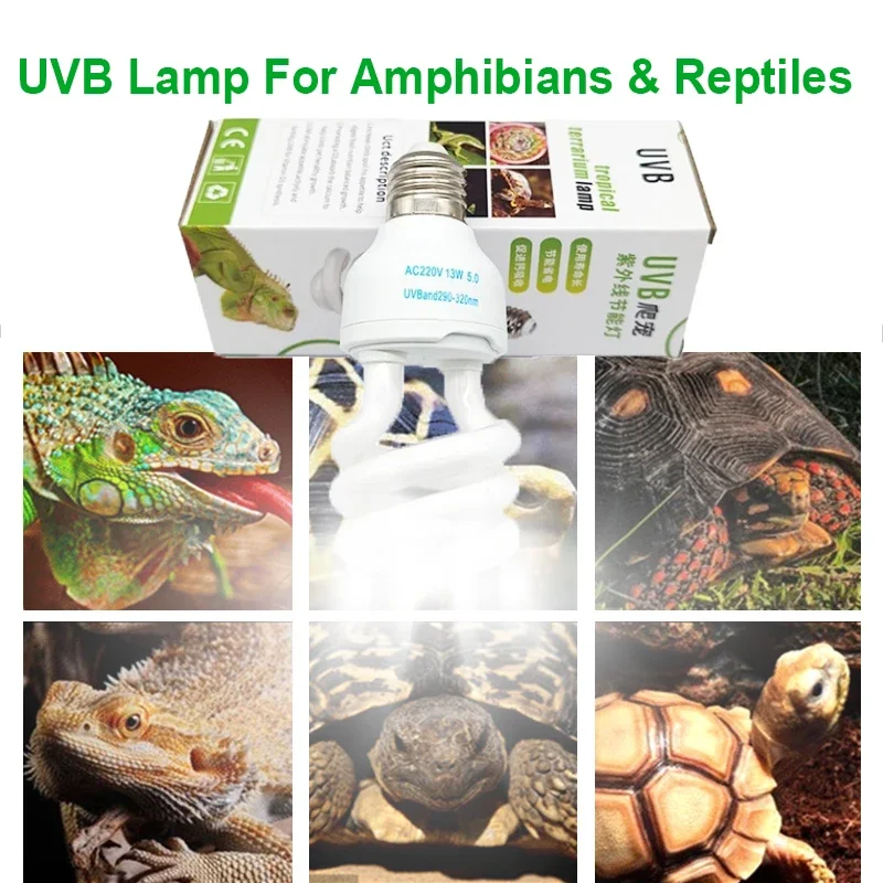 13/26W UVB Reptile Lamp Energy Saving Terrarium Light UVA Heating Lamp Spotlight Calcium Supplement Lamp for Turtle Lizard Snake