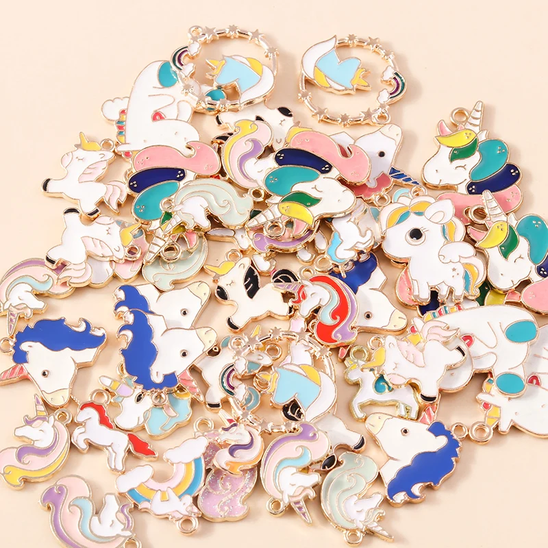 Leslie 10 Stück niedliche Emaille-Cartoon-Einhorn-Charms-Anhänger für DIY-Schmuckherstellung, handgefertigte Bastelarbeiten, Ohrringe, Halsketten, Zubehör – Detail 5