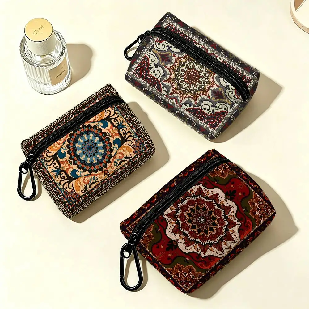Persian carpet Oxford Cloth Zipper Wallet Multifunctional Hanging Coin Bag For Credit Cards Keys Coins Earbuds