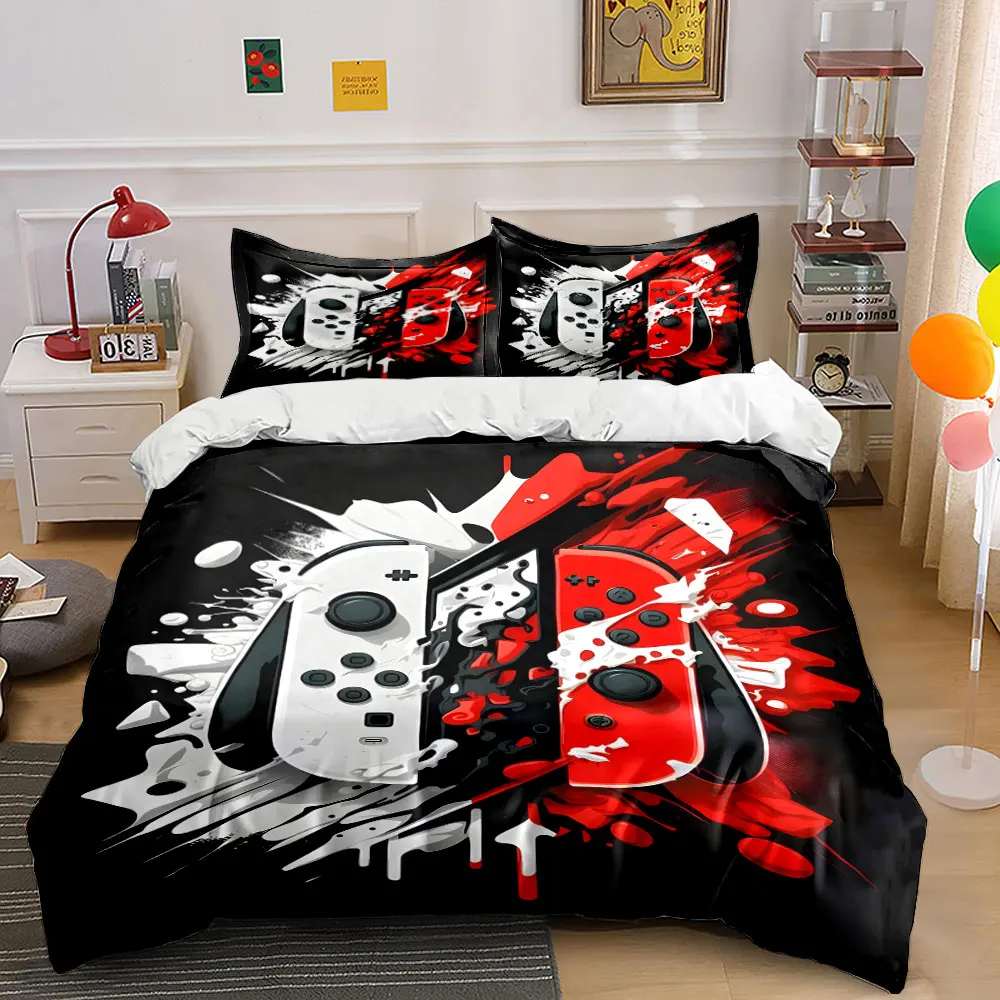 Game controllers with red-white creative splashes Bedding Set for Kids Luxury Gift 3pcs Digital Print Comforter Set Soft