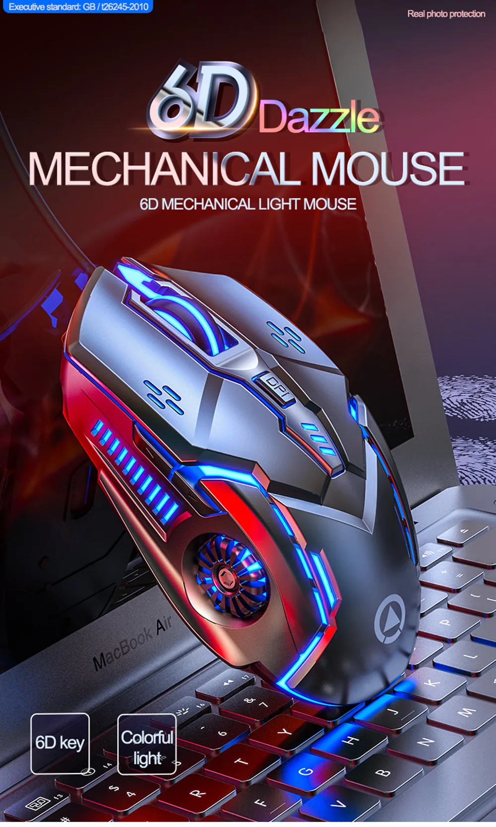 

RGB Lights Esports 2.4Ghz Opto-Mechanical Wired Mouse PC Gaming 6D Key Dazzle Ergonomic Design For Laptop Macbook Computer