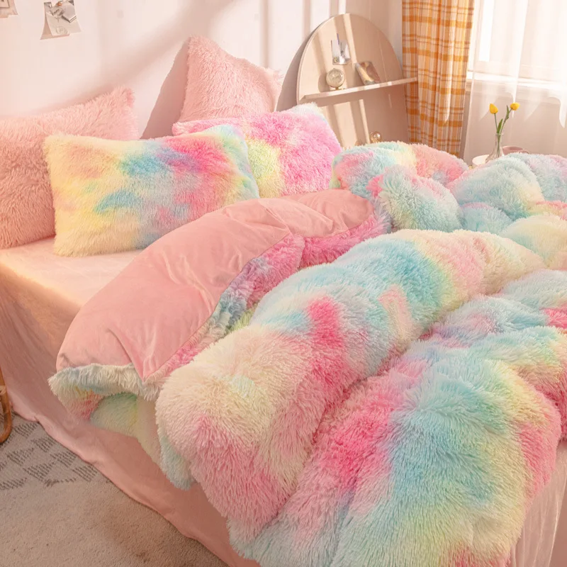 

Mink Fur Four Piece Set Winter Plush Duvet Cover Pillowcase Crystal Plush Bed Sheet Milk Plush Set Wholesale Cross-border