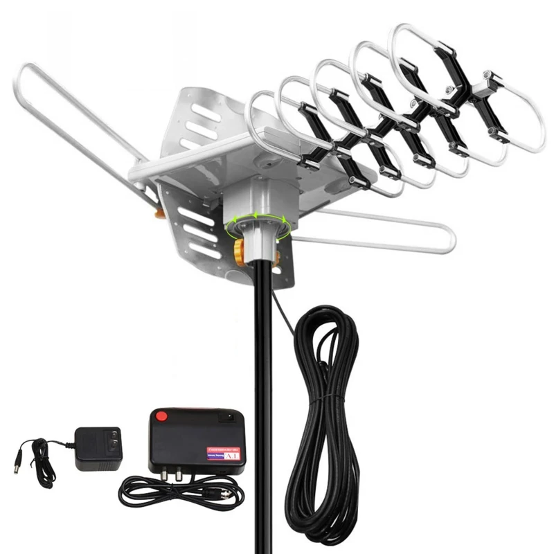 TV Antenna Outdoor Digital Amplified HDTV Antenna 150 Miles Support 2 TVs-UHF VHF/1080P/4K with Remote Control 33ft Coax Cable