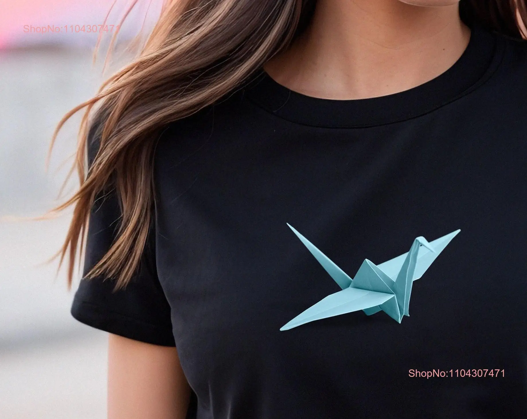 Origami Crane T Shirt Blue Bird Symbol of Happiness Good Fortune Folded Paper on Unique for Friend long or short sleeves