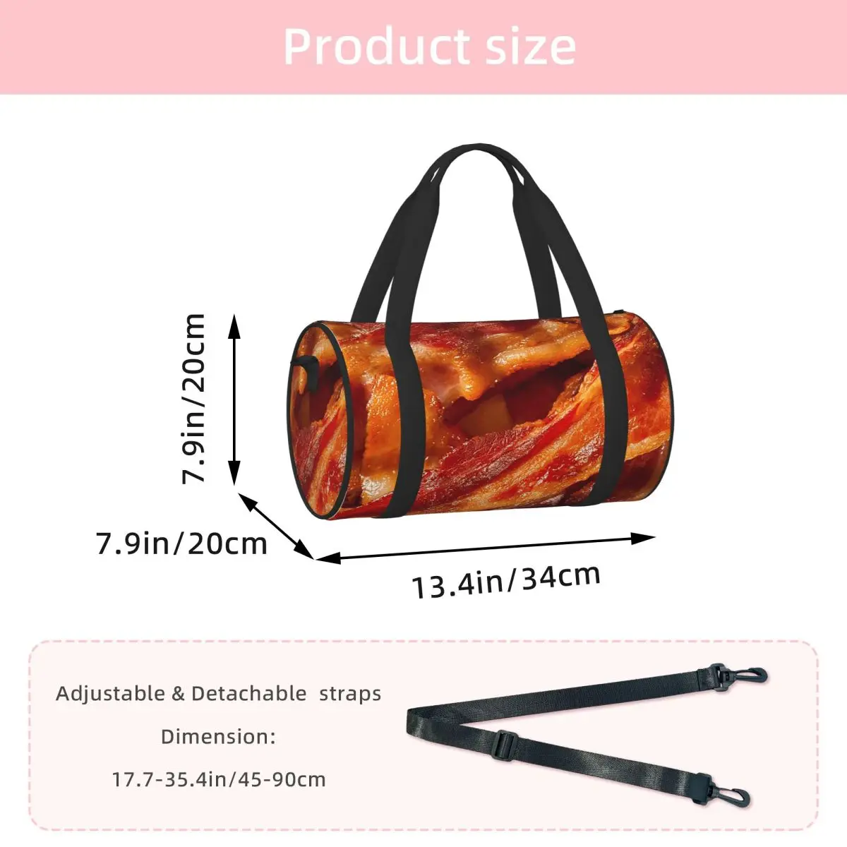 Delicious Crispy Bacon Background FunnyLuggage Bag Multi-Functional Duffle Tote Bag Handbags Gym Bags Fitness Bag for Boys Girls