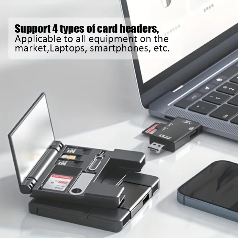 7‑in‑1 OTG USB‑C Card Reader with Storage Case, USB3.0 Type‑C Multi‑Function Reader for Smartphone Tablet Camera SD TF Memory