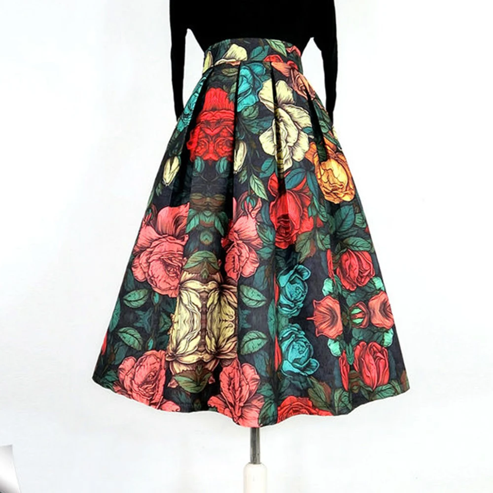 Palace Retro  Jacquard Half length Skirt for Women in Winter 2025, High Waist  A-line Puff and Folded Medium length
