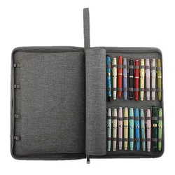 48 Slots Gray Fountain Pen Case Canvas Pen Holder Display Pouch Bag Waterproof for Pens Collection