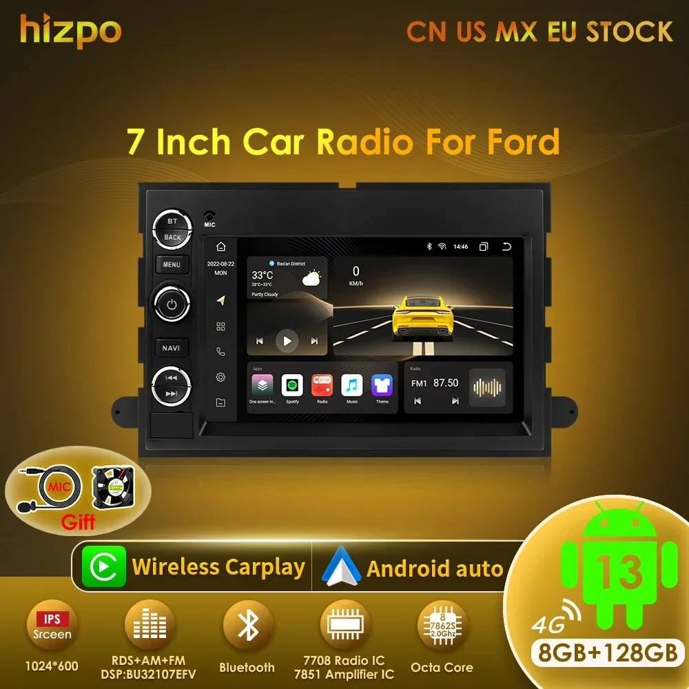 

Мультимедийный плеер Hizpo Android 13 2 Din с GPS для Ford 500 F150 Explorer Edge Escape Sport Lincoln Expedition Mustang, автомобильное радио