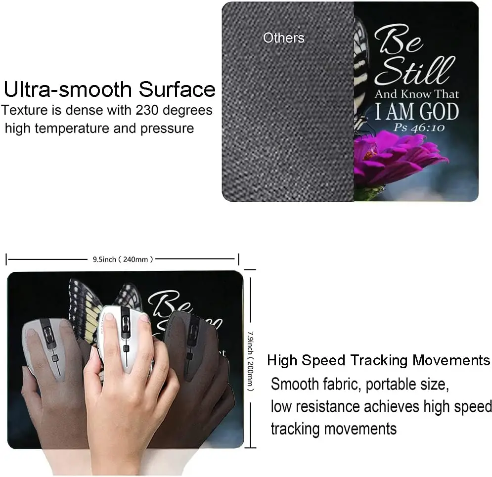 Butterfly Mouse Pad with Inspirational Quote Design Waterproof Mouse Mat Non-Slip Rubber Base Computer MousePads for Office