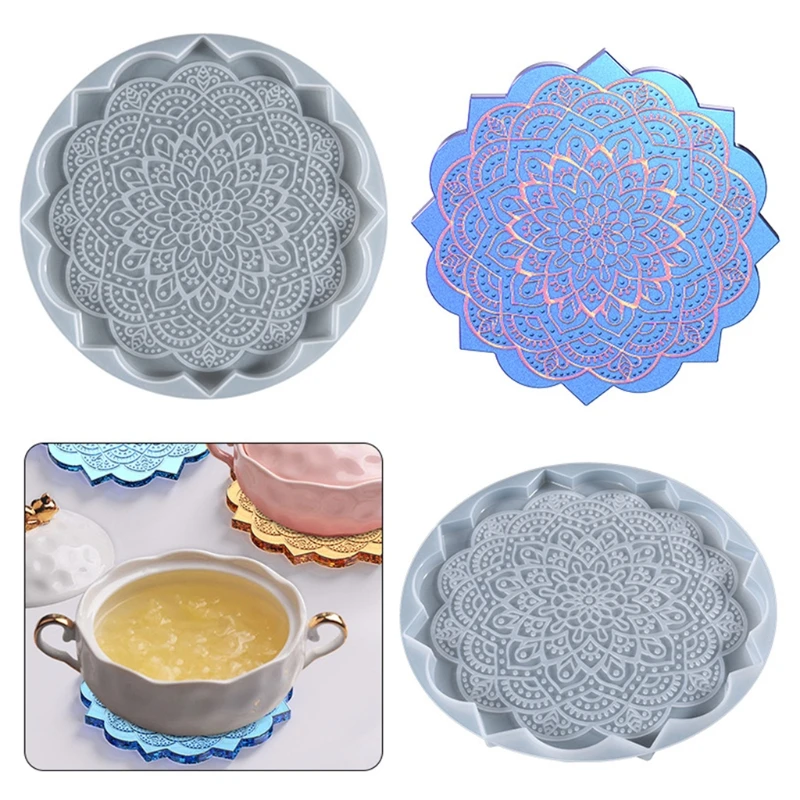 Diy Crystal Tea Tray Coaster Mold Mandala Epoxy Resin Placemat Mold Suitable for Home Decoration Table Wine Tray Y08E