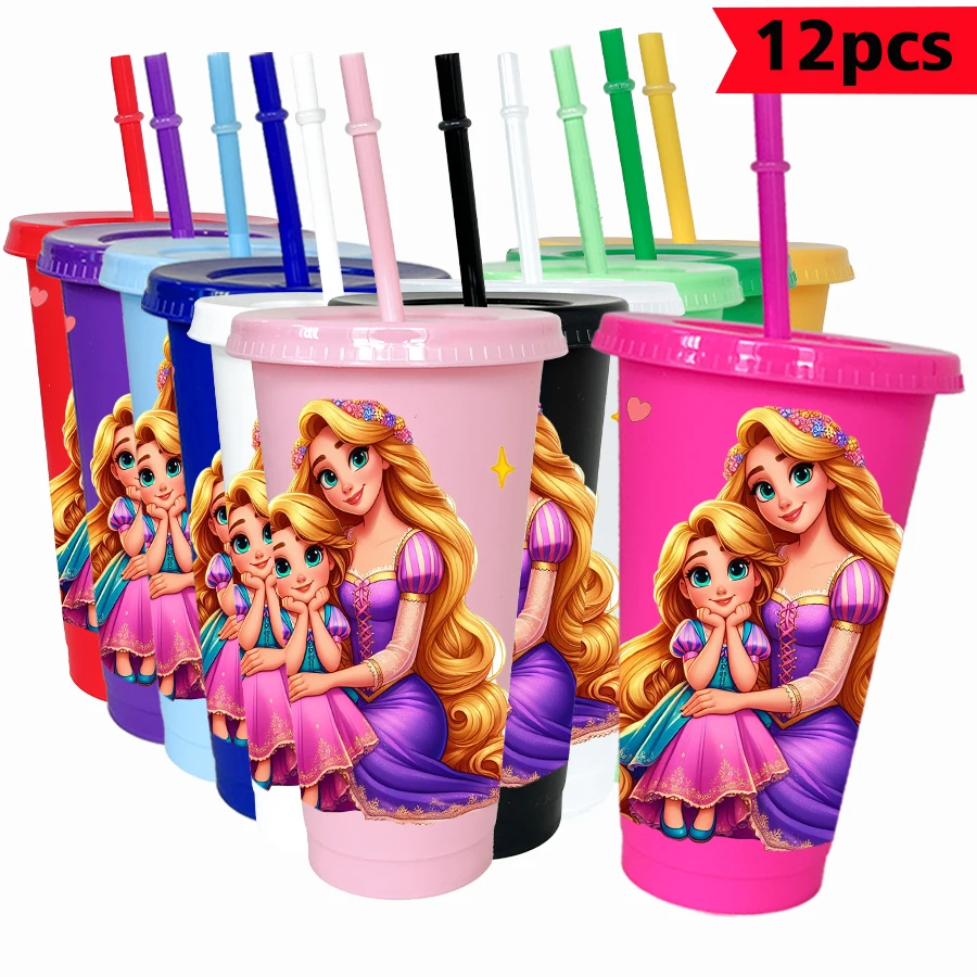 

12 шт./упак., принцесса Барби Диснея, блондинка для девочек, 26 унций, цветной пластиковый стакан, посуда для питья на день рождения, кружка для сока, кофе