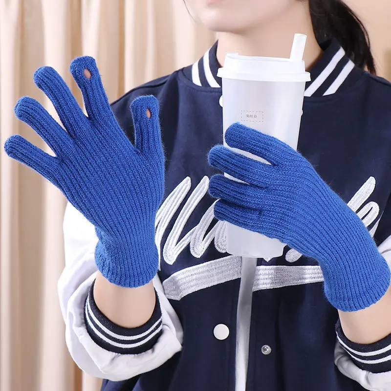 

Female Winter Touch Screen Student Cycling Split Finger Couple Thick Warm Women Gloves Pure Color Knitted Woolen Gloves T166
