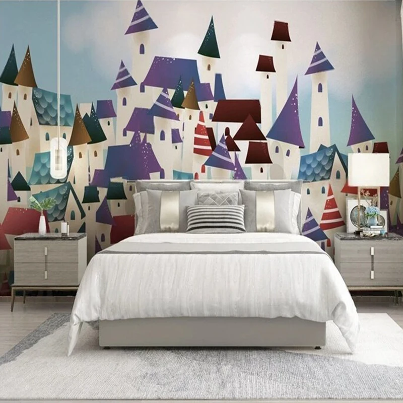 

Original fairy tale landscape pictures of Colorful City TV bedroom home decoration mural background wall paper