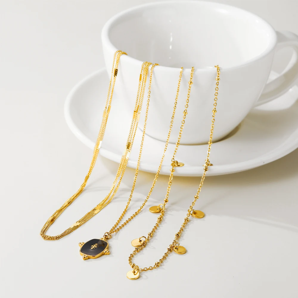 YACHAN 316L Stainless Steel Golden Chain Necklace for Woman Pendant Black Natural Stone Irregular Trendy Jewelry Necklaces