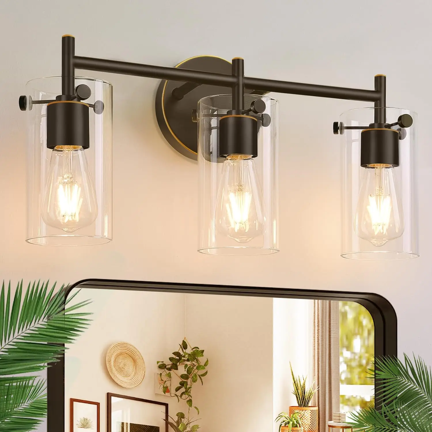 Bathroom Light Fixtures 2023 Upgrade, 3-Light Oil-Rubbed Bronze Bathroom Vanity Light, Bathroom Lights Over Mirror With Clear