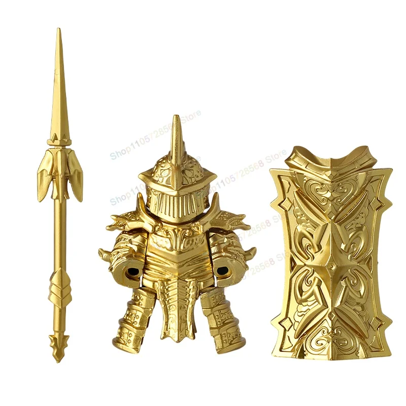 Black Gold Heavy Knight Building Block Demon Soul Tower Action Figures Accessories Spear Shields Puzzle Toys for Children Gifts