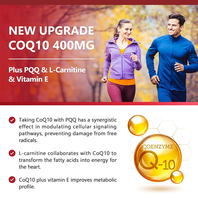 Cápsulas de CoQ10 (ubiquinona), 400mg con PQQ, soporte antioxidante para el cerebro, el corazón y la salud energética, suplemento de coenzima Q10