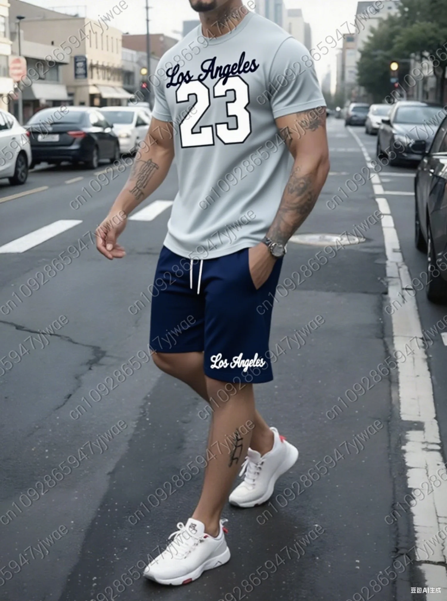 2025 Summer Men 3D digital 23 Print Set Short Sleeve T-Shirt Shorts Set Adult Sport Jogging Plus Size Tracksuit 2 Piece Set