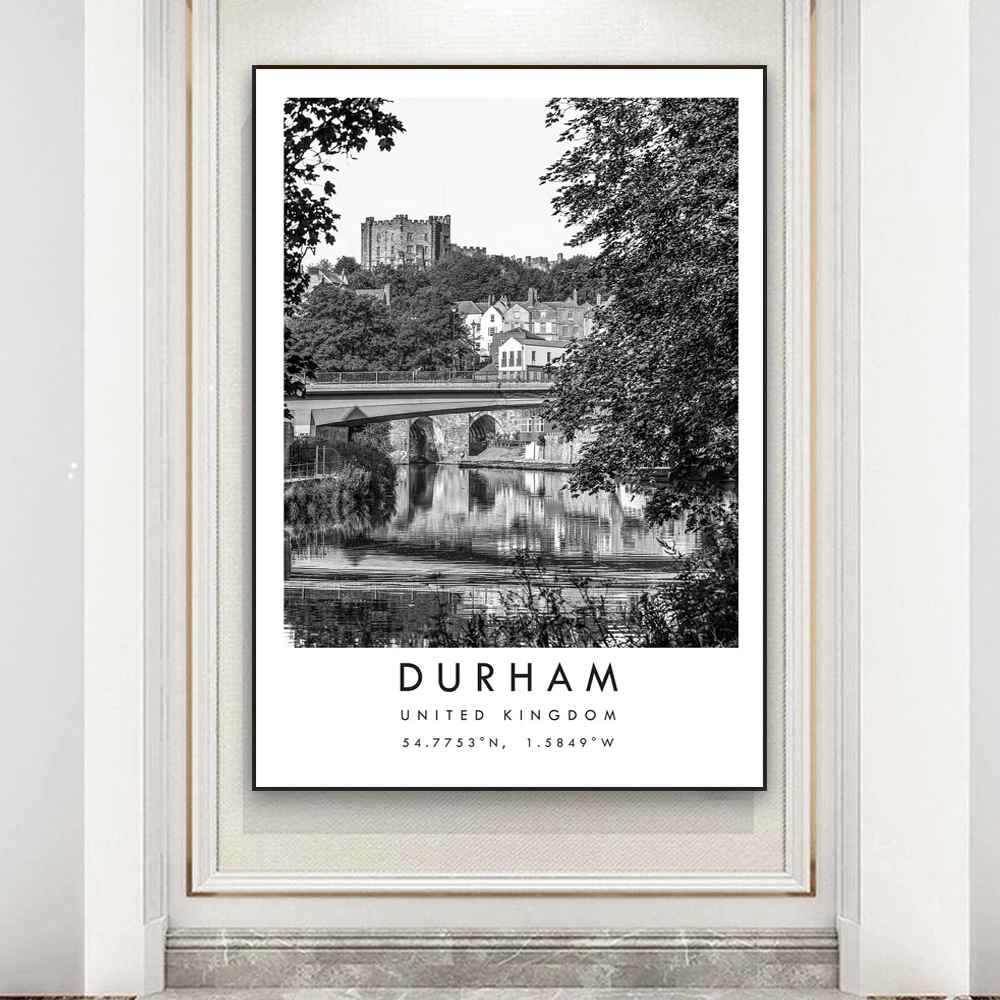 Retro City Travel Art Poster Durham Travel Prints Black Wall Art United Kingdom Canvas Painting Office Art Reading Room Decor