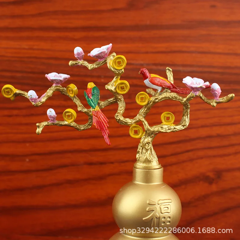 رسمت باليد زهر الخوخ القرع ثروة الديكور المنزل شجرة المال الثروة زخرفة الحرف المعدنية