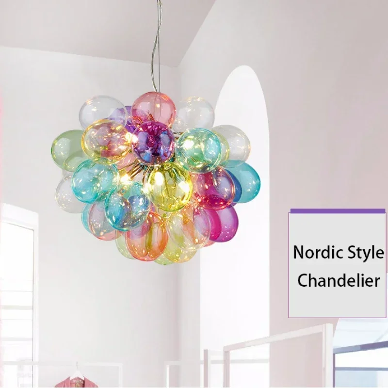 

Post-modern Colorful Glass Ball Chandeliers Glossy LED Decor Indoor Hanging Lighting Dining Living Bedroom Pendant Lamps