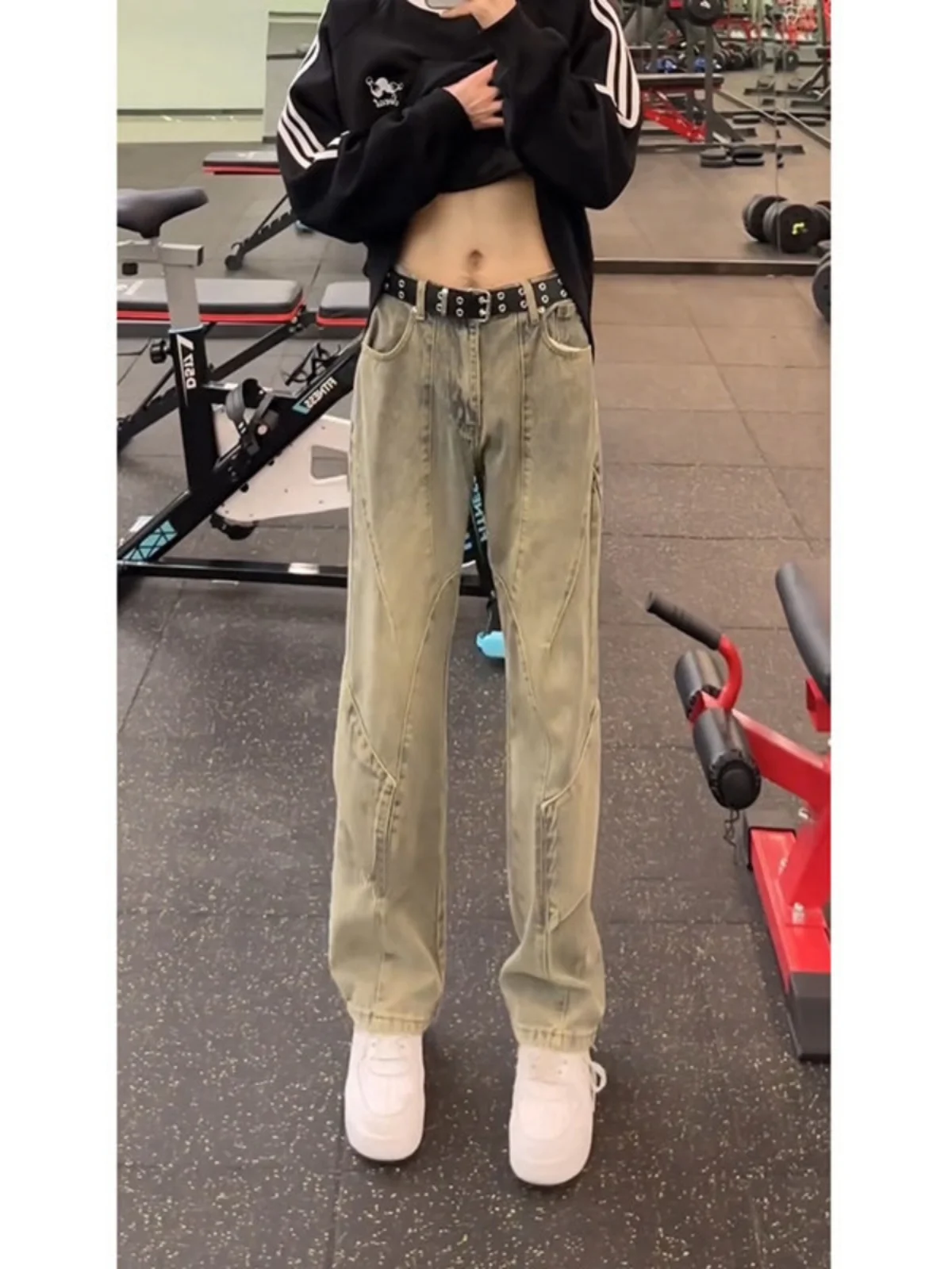 

Cleanfit Yellow Mud Men's Jeans Spring Autumn Irregular Legs Lengthening Patchwork Straight Micro Flared Pants Youth Faion