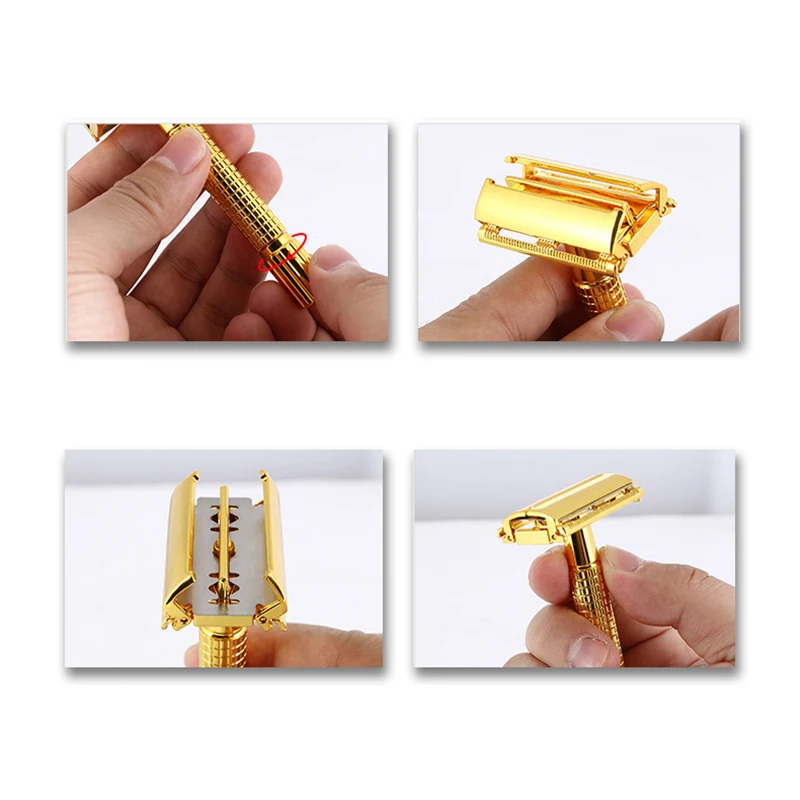 Whityle Classical Safety Razor For Men Manual Butterfly Razor Double Edge Shaver Gold copper With 10 Blades