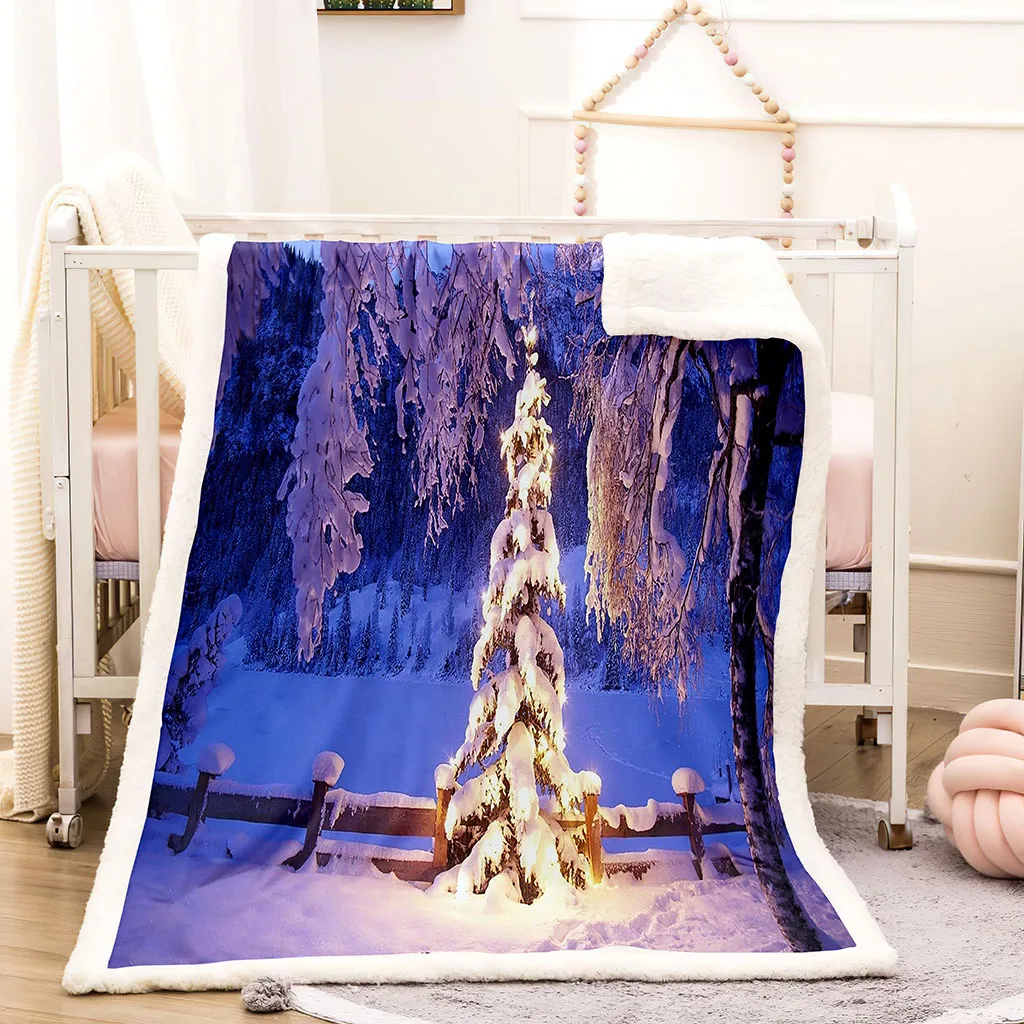 HUANZHUANG Throw Blanket For Couch 3D White Snow Scene Bed Sofa Microfiber Sherpa Blanket Room Decor Twin Pattern Fleece Blanke