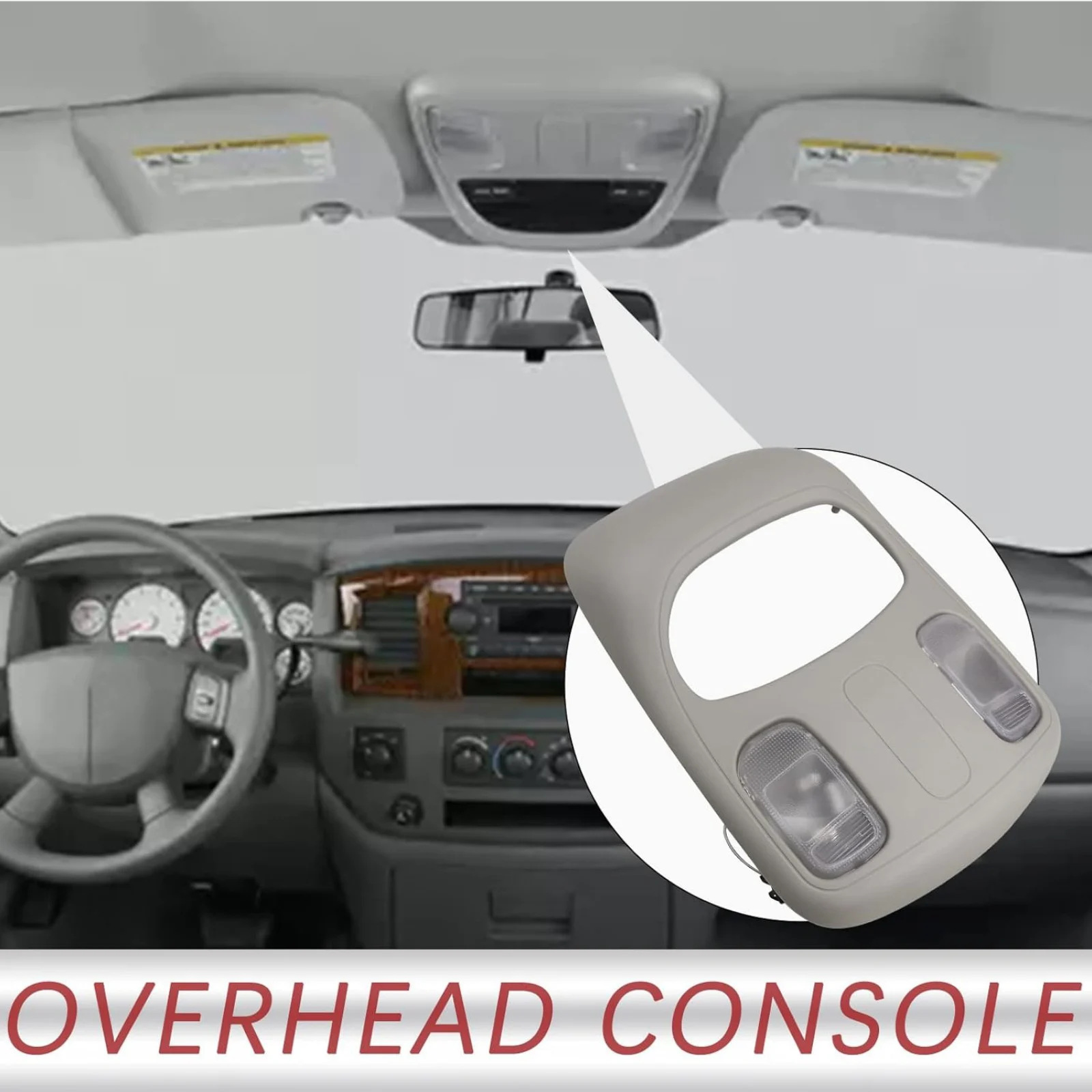 Overhead Console Dome Light for Dodge Ram 1500 2500 3500 2002-2010 Replaces 1DK78BD1AA 1DK78TL2AA ABS Plastic Direct Replacement