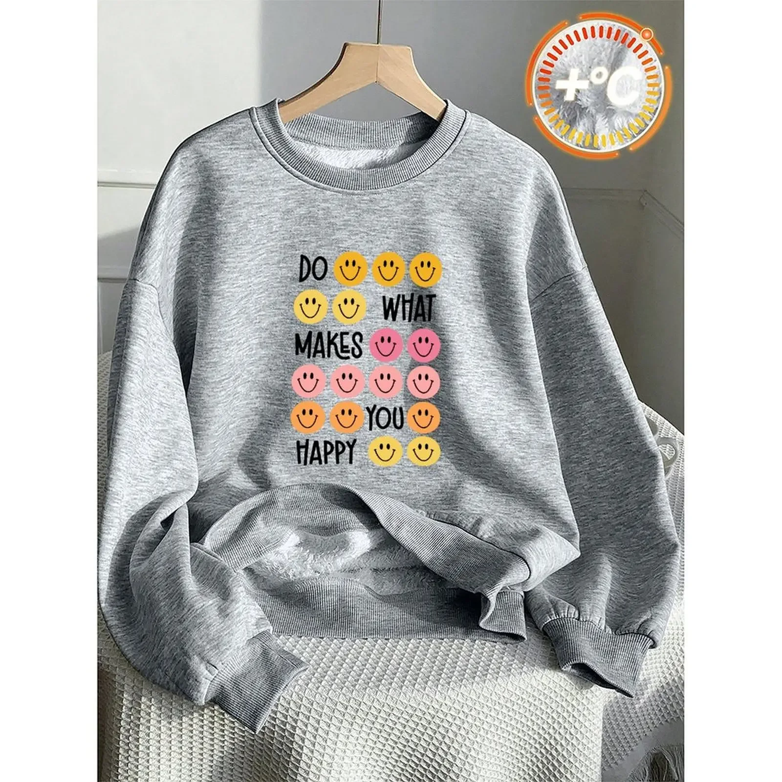 المرأة جولة الرقبة طويلة الأكمام المخملية الشتاء عارضة الكلمات الإيجابية مثيرة للاهتمام الوجه طباعة البلوز قمم فضفاضة مريحة