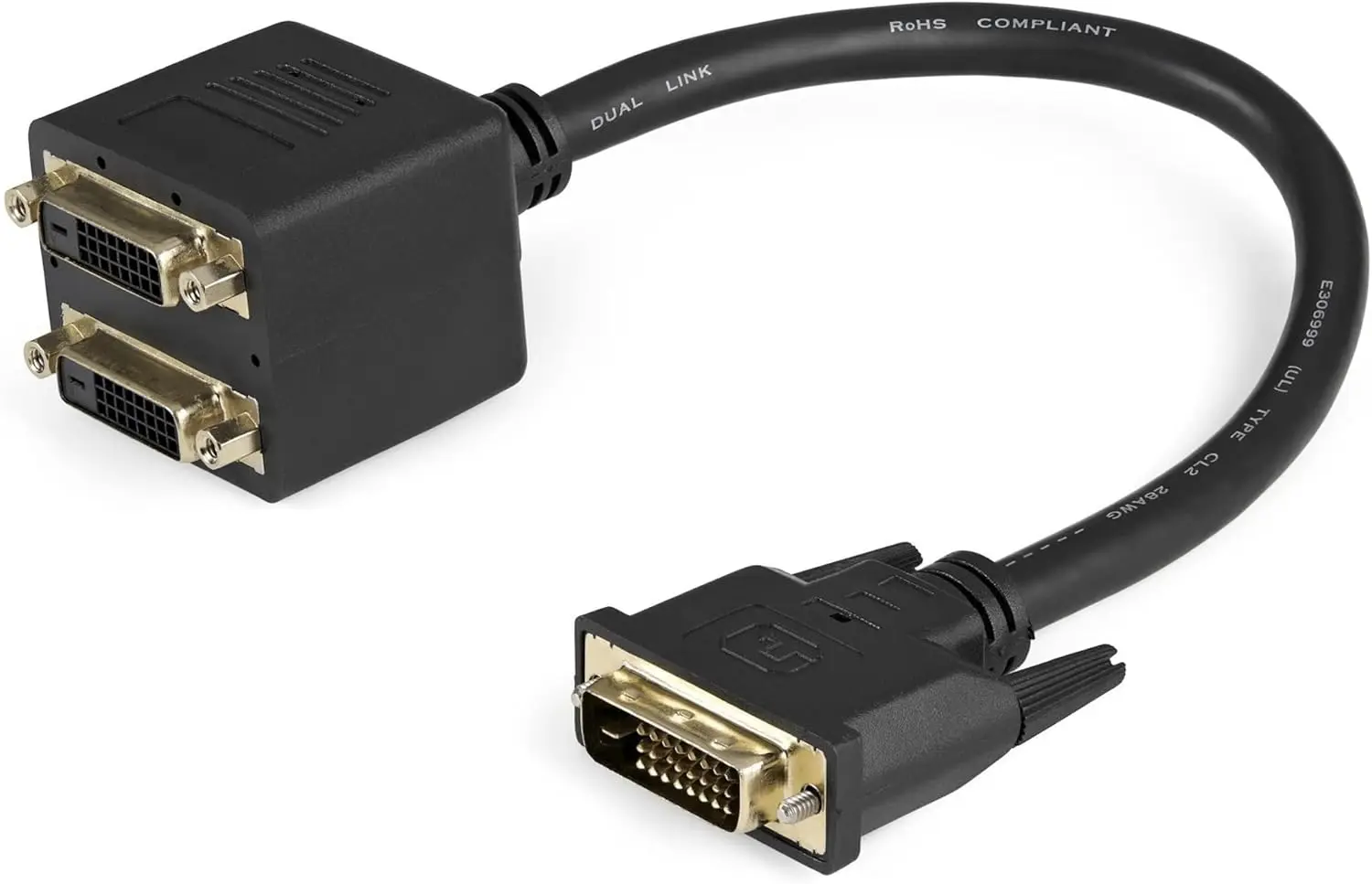 1ft DVI Splitter Cable - M / F - DVI-D to 2x DVI-D Dual Video Splitter for Your Split Screen Computer Monitor (DVISPL1DD), Black