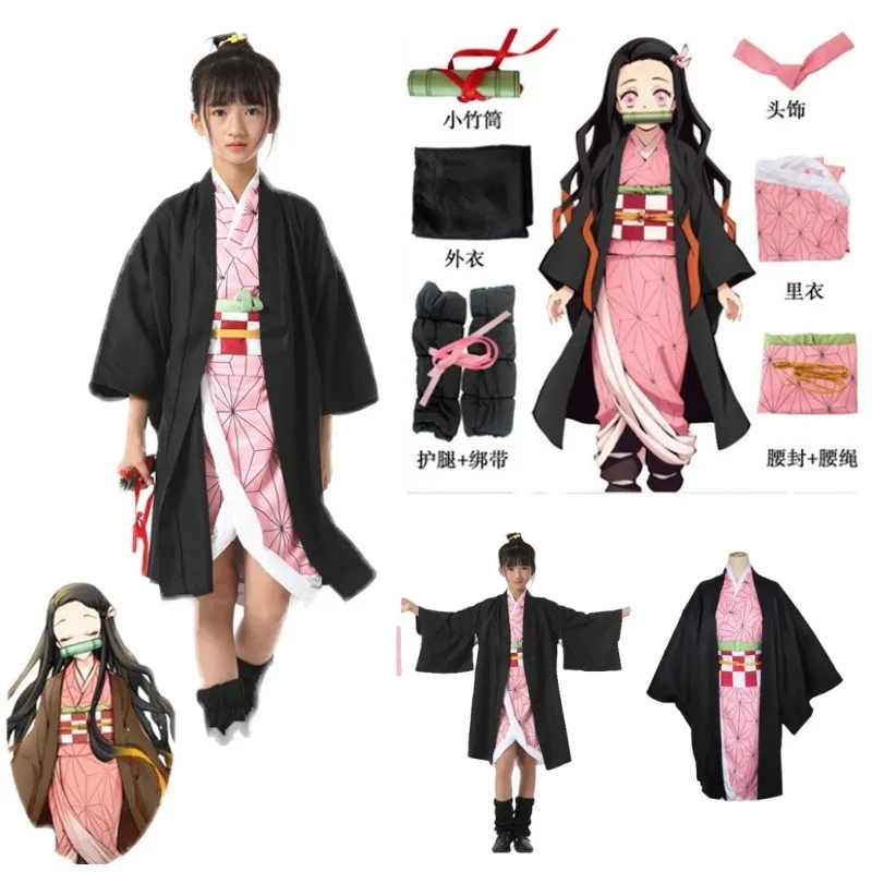 

Halloween Anime Kimetsu No Yaiba Kamado Nezuko Cosplay Costume Kimono Demon Slayer Cosplay Wigs Hairs Carnival Women Outfit