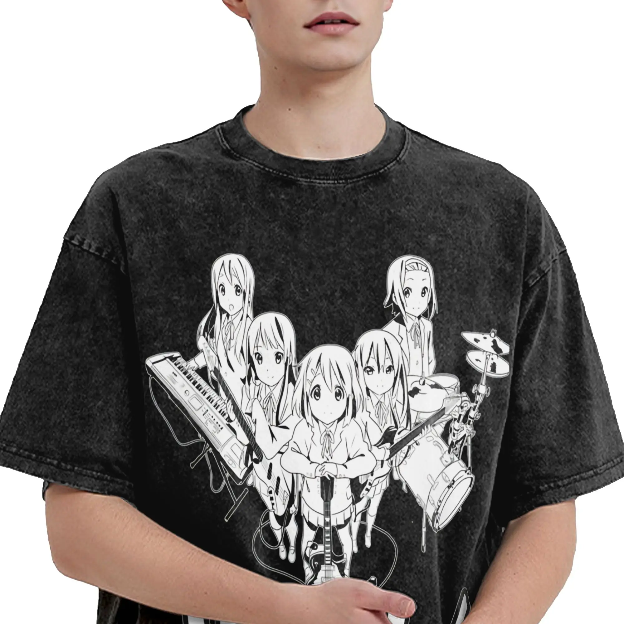 K-On Houkago Tea Time Washed T Shirt Streetwear Hip Hop Vintage T-Shirts  Tees Tops for Men Women Short Sleeve Oversize