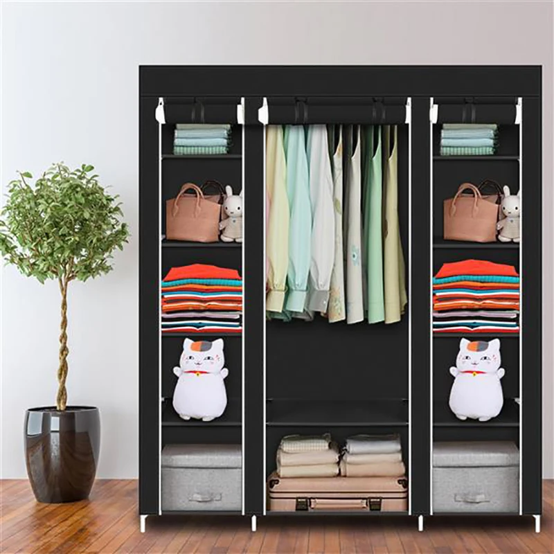 

Portable ClothesCloset Wardrobe Storage Organizer with Non-Woven Fabric Quick & Easy to Assemble Extra Strong and Durable Black