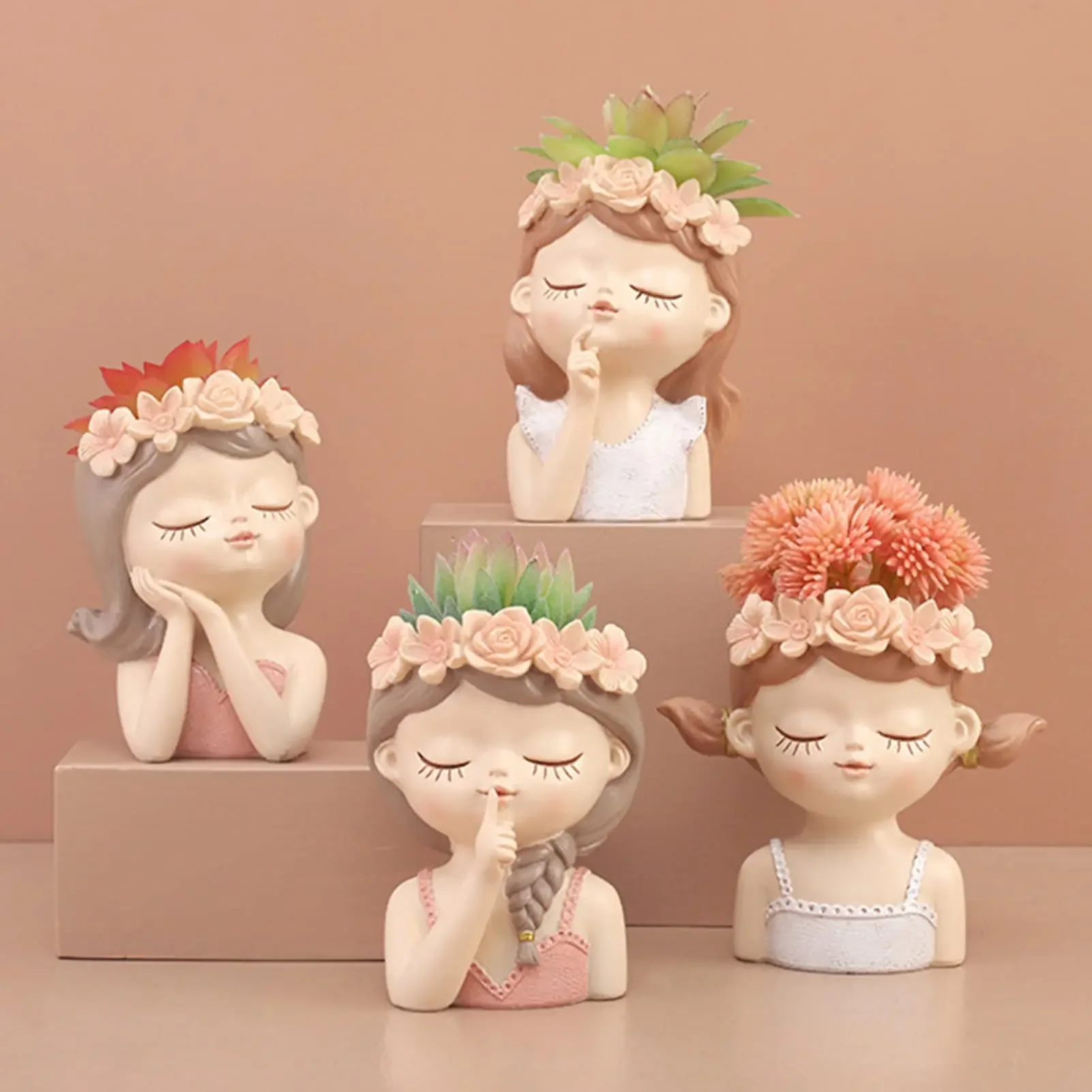 Flowerpot Planter Pots Female Ornament Fairy Girl Flower Pot Head Plants Angel Succulent Pots Drainage Hole Indoor Outdoor Decor