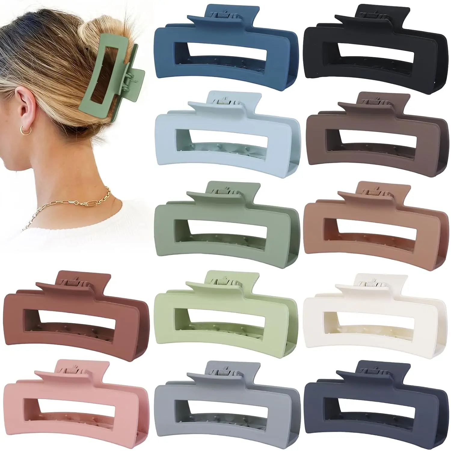 

Extra Large Hair Claw Clips, 4.1 Inch for Thick Long Curly Hair, 12 Pcs Multicolor Non-Slip Design