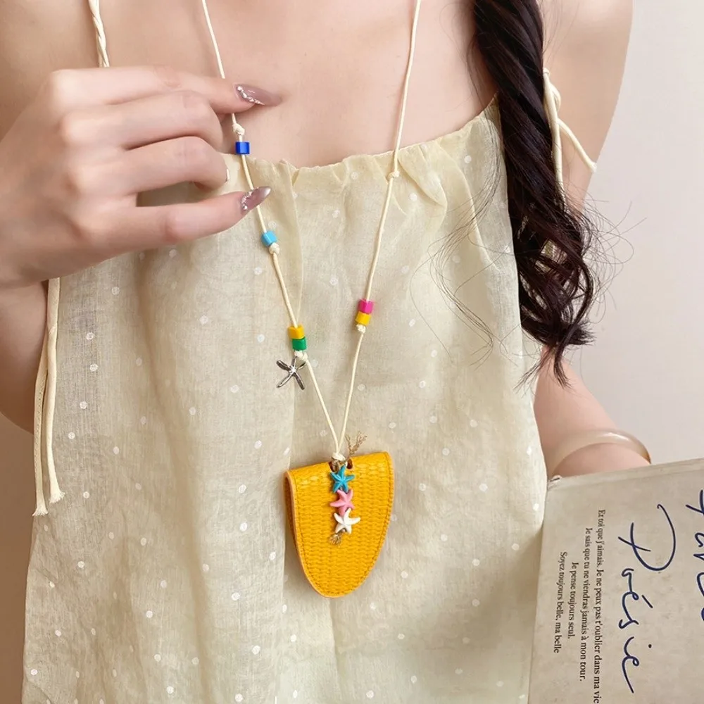 Starfish Conch Stone Hanging Neck Sunglasses Case Eyewear Protector Sunglasses Pouch Leather Glasses Case Necklace Long