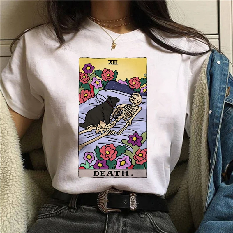 T-shirt manches courtes col rond femme, estival et mignon, à la mode, Kawaii Cat Tarot