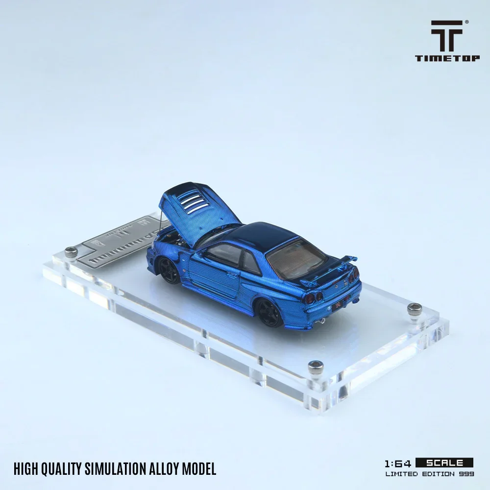 TIME TOP 1:64 R34 Electroplating Blue Carbon  Diecast Model Car