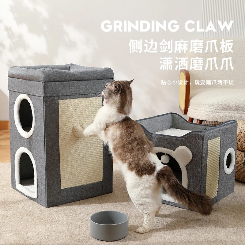 rascador-para-gatos-semicerrado-de-sisal-plegable-de-doble-puerta-de-tres-capas-multifuncional-de-doble-capa