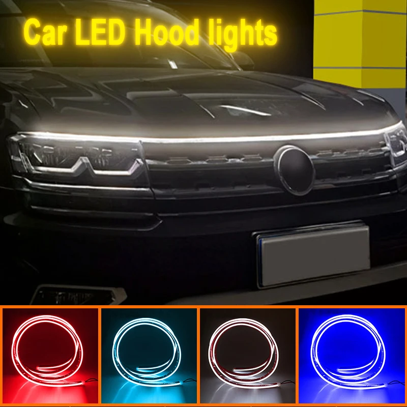 Universal 12V Car LED Hood Light Strip Flexible Engine DRL Daytime Running Light 4 Colors Auto Exterior Modification Parts