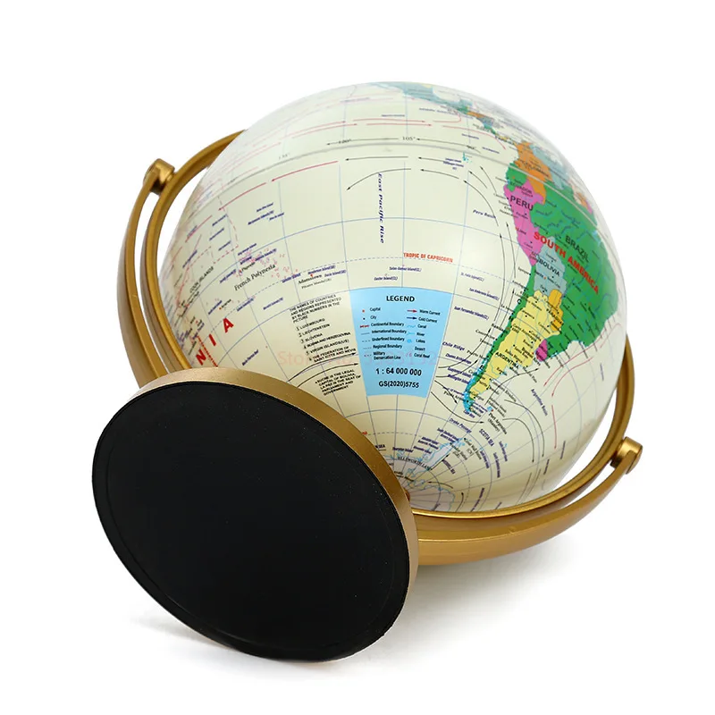 10.6/14.2/20/25cm Gold Frame Universal Globe Retro Blue White Geography Textbook For English Teaching Of World Universal Ball