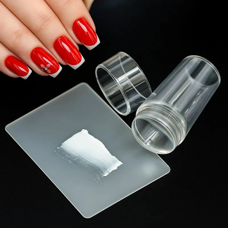 Grattoir à sceau pour ongles, ensemble de 2 pièces, Kit d'estampage d'ongles Transparent en Silicone, tampon de manucure de conception française, outil de peinture pour bricolage