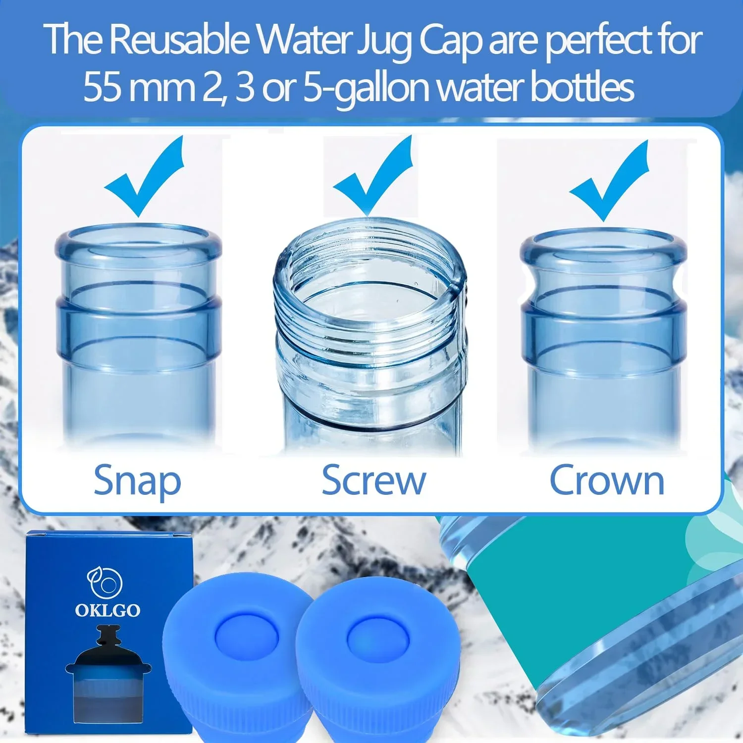 3 5 Gallon Water Jug Cap Reusable Non Spill 55mm Water Bottle Caps Silicone Replacement Cap Lids Anti Splash 5 Pack