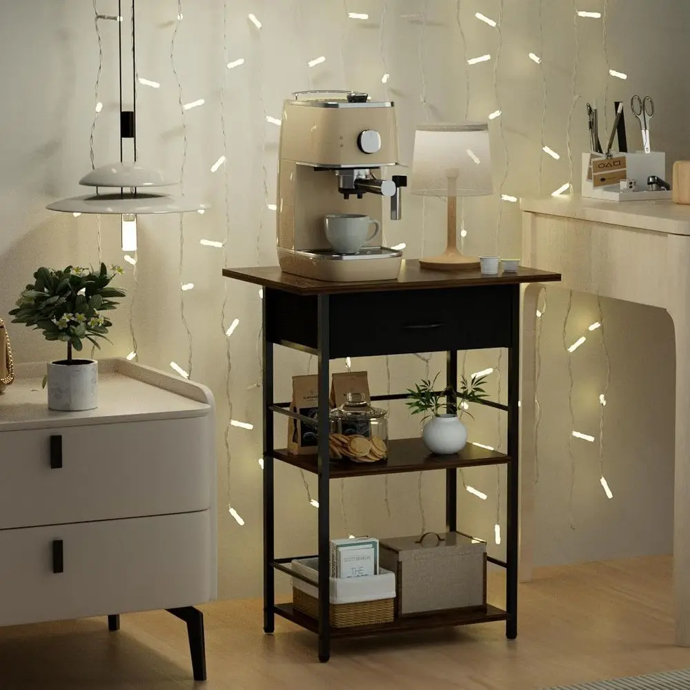 3-Tier Standing Coffee Table with Drawer, Space-Saving Design for Living Room, Kitchen, and Office