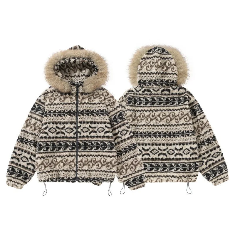 Winter Hooded Cotton Jacket for Men and Women Loose Fit with Cotton Clip Thick Hat Detachable Large Wool Collar Lamb Parkas
