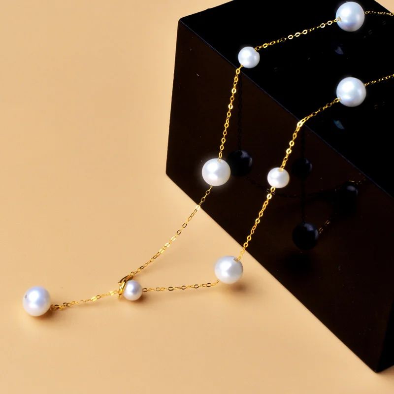NYMPH Solid 18K Gold Natural Pearl Necklace Au750 Fine Jewelry Chocker  Round Aniversary Gift For Women White X536